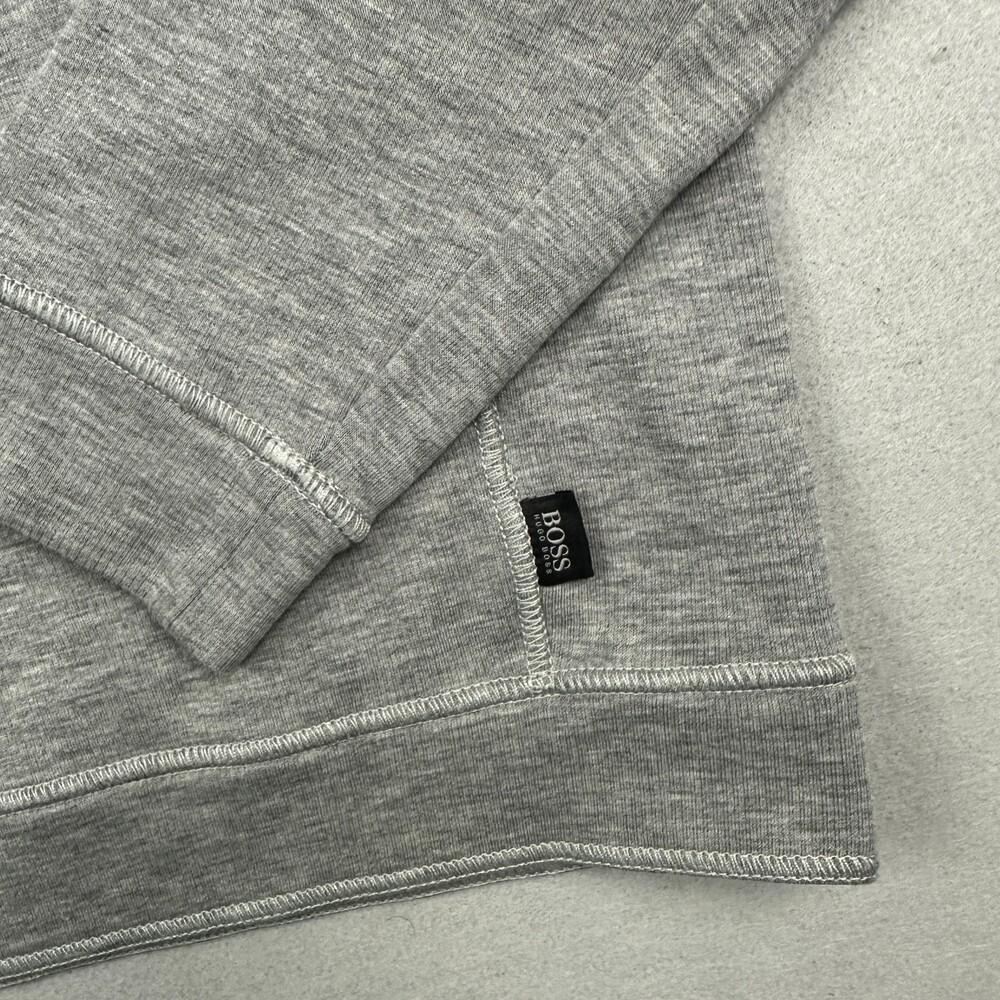 BOSS Hugo Boss Sweater Men Large Gray 1/4 Zip Elbow Patch Cotton Pullover L - Picture 3 of 11